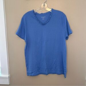 Talbots Royal Blue Ruffled V-Neck Top Size XL